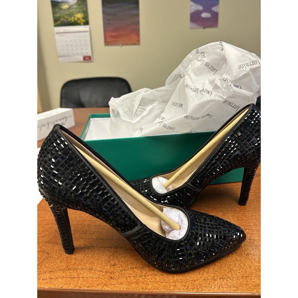 Lauren Lorraine Dazzle Shoes Womens Size 5 1/2 Black Heels Pumps Rhinestone New